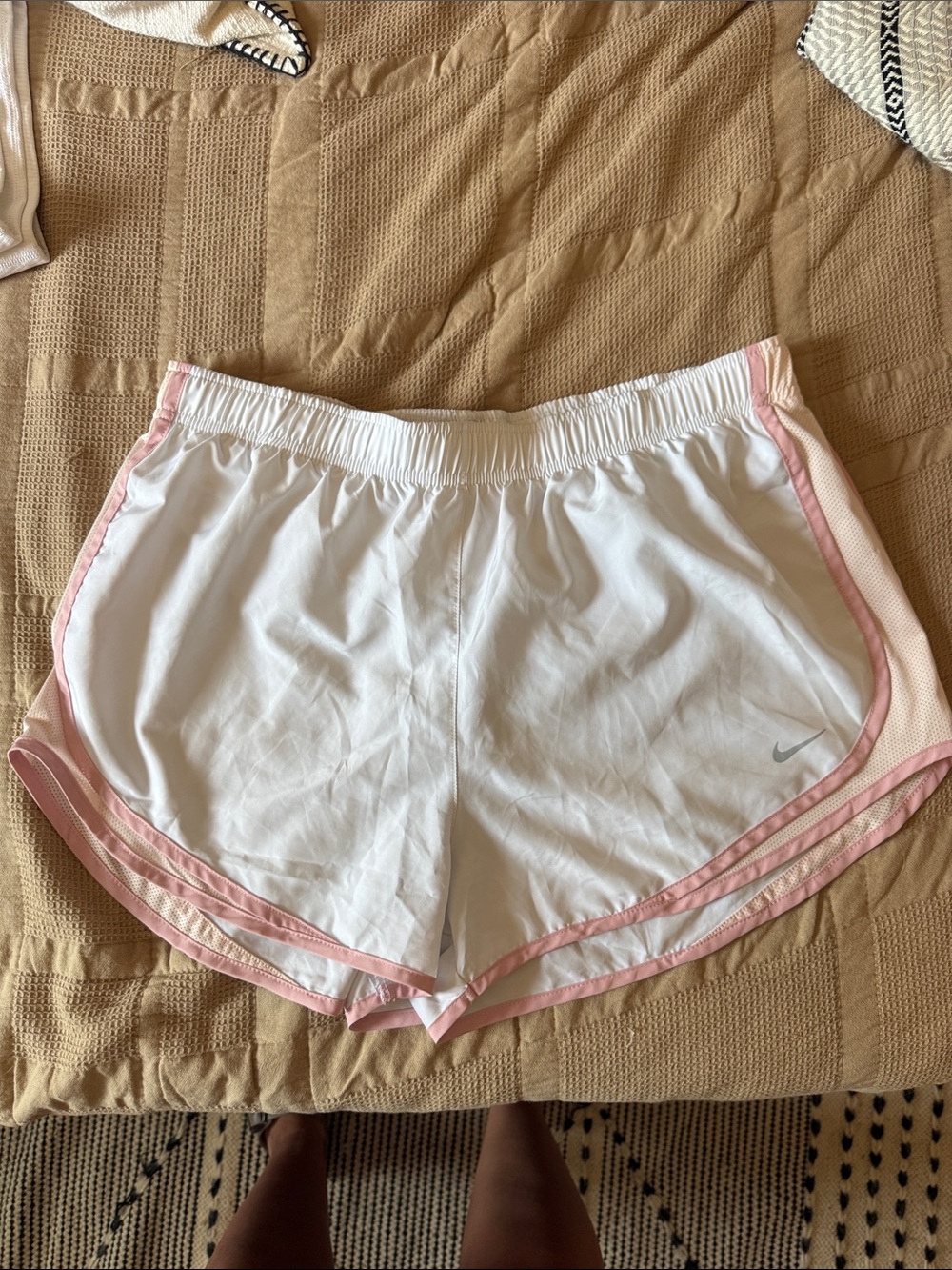 Nike White Athletic Shorts with Light Pink Trim